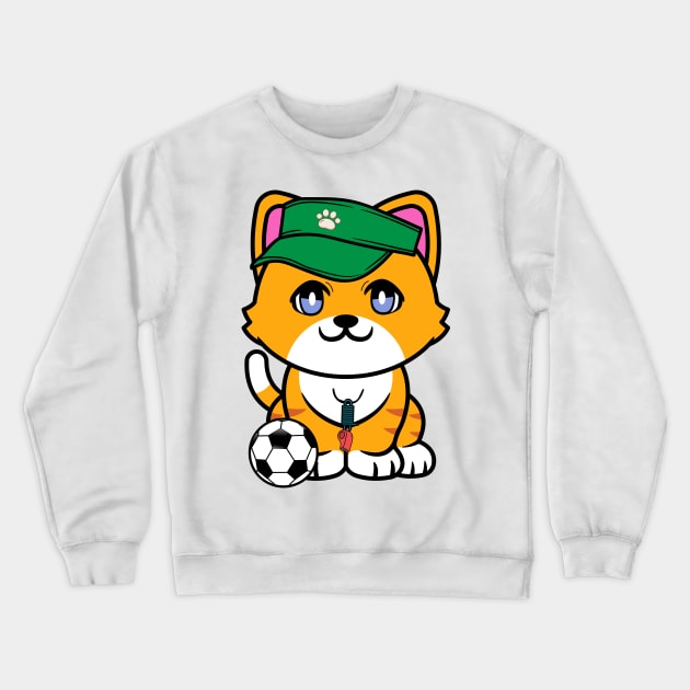 Funny orange cat is a soccer coach Crewneck Sweatshirt by Pet Station